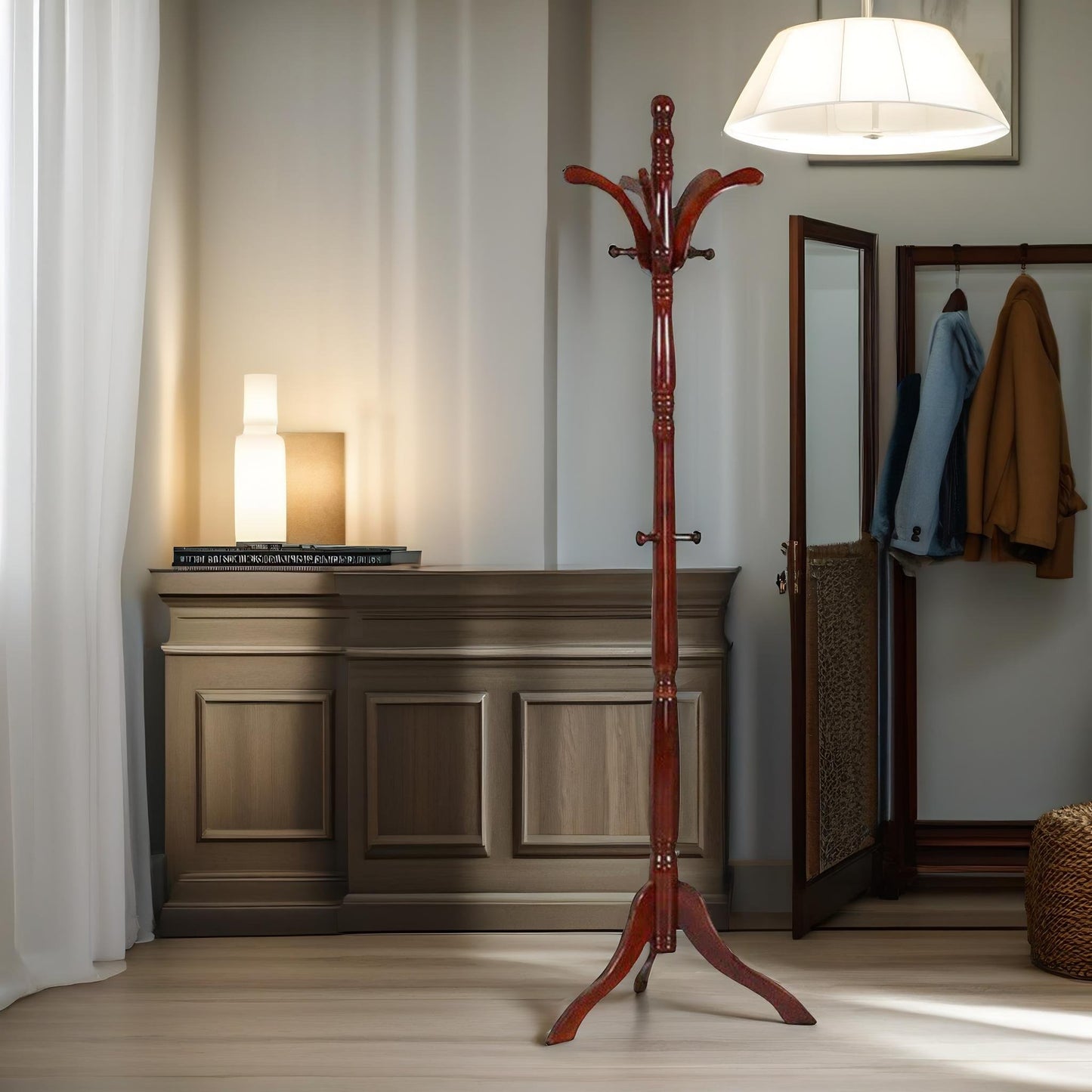 wooden coat stand with 13 hooks