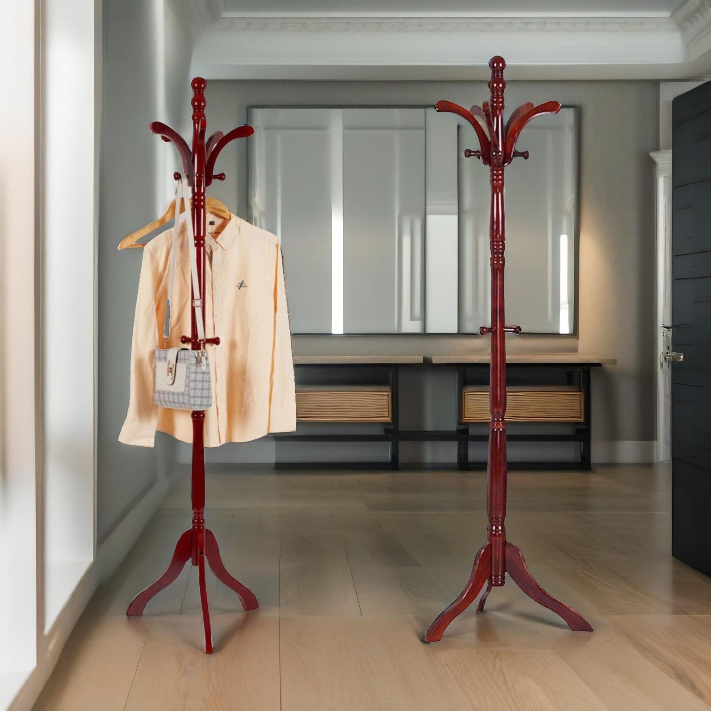 wooden coat stand with 13 hooks