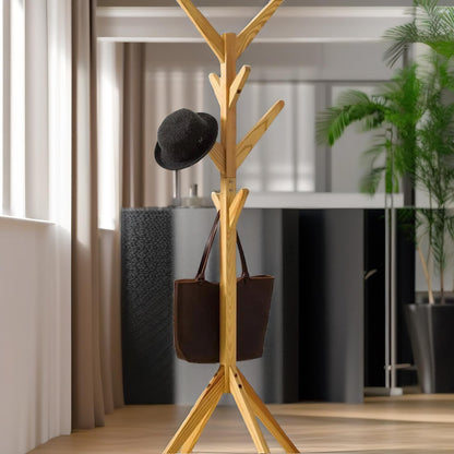 Wooden Coat Stand With 8 Hooks Brown