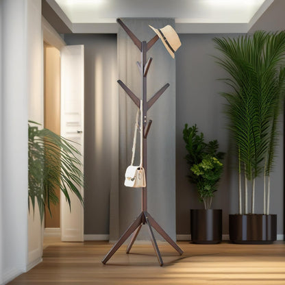 Wooden Coat Stand With 8 Hooks Natural Brown