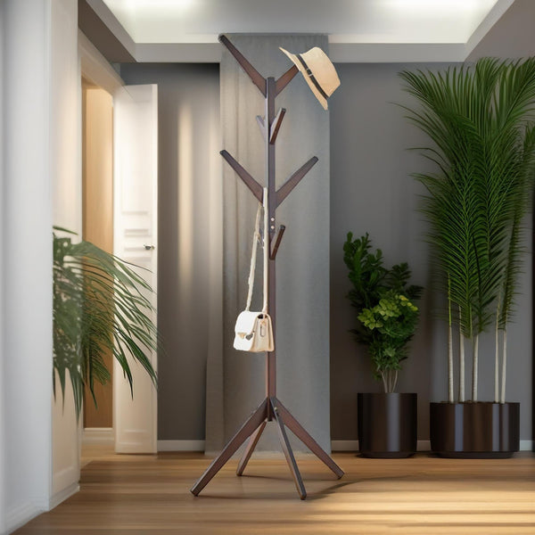 Coat Stand With 8 Hooks Natural Brown, Wooden Coat Stand, Coat Rack, Coat Rack Stand, Clothes