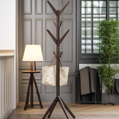 Wooden Coat Stand With 8 Hooks Natural Brown