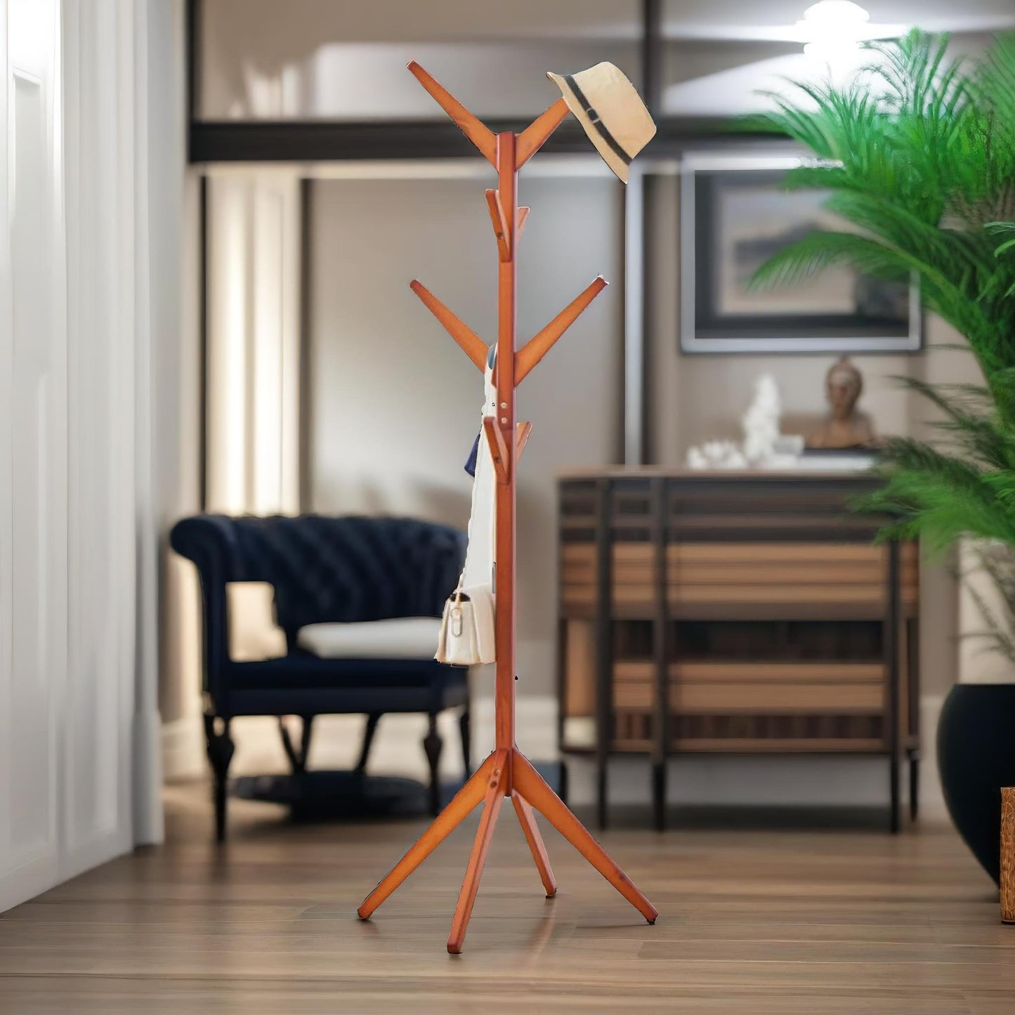 wooden coat stand with 8 hooks white