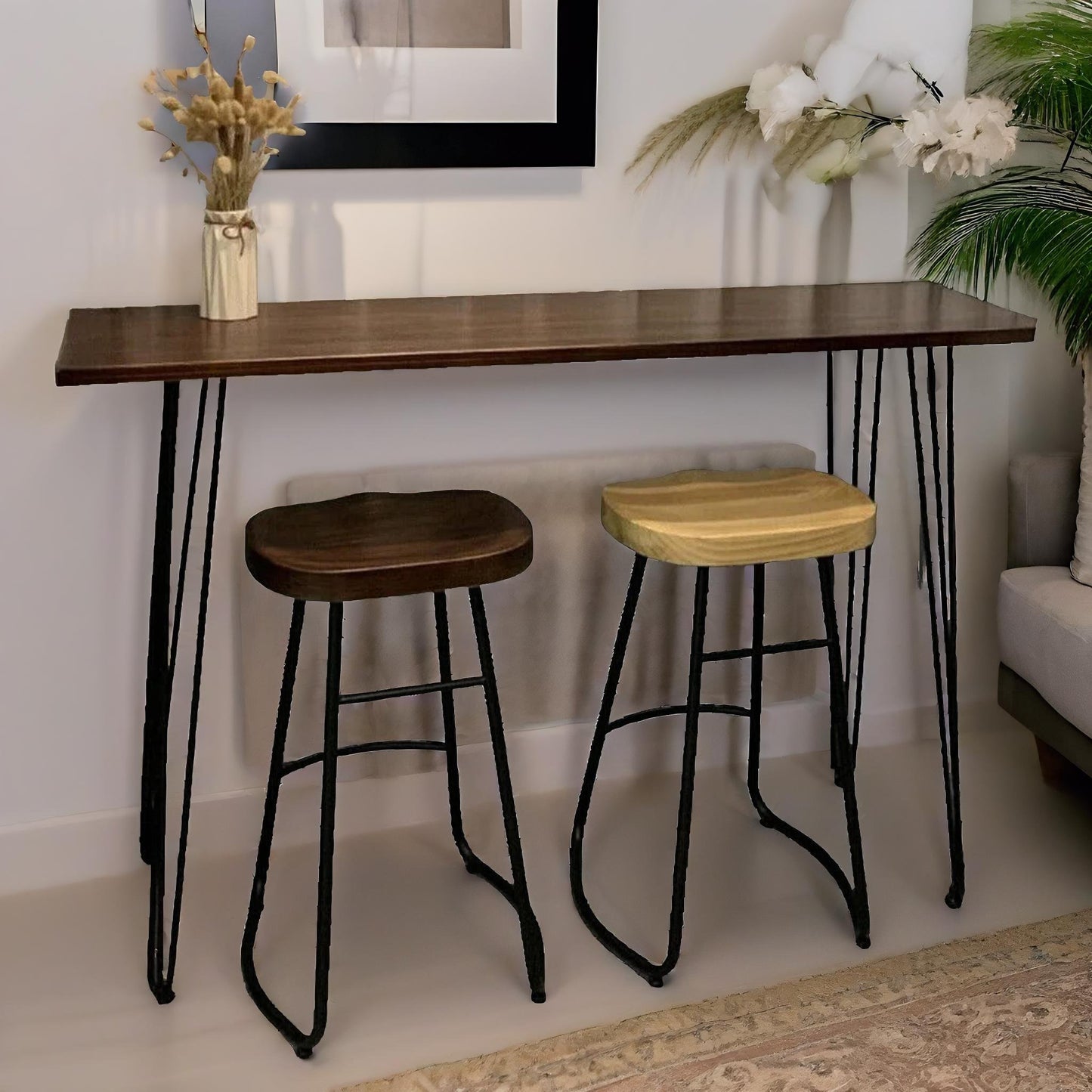 industrial console table with metal hairpin legs