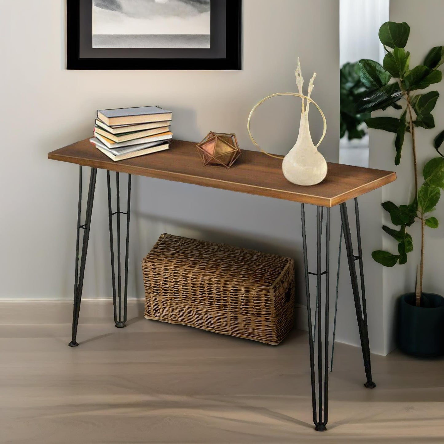 industrial console table with metal hairpin legs