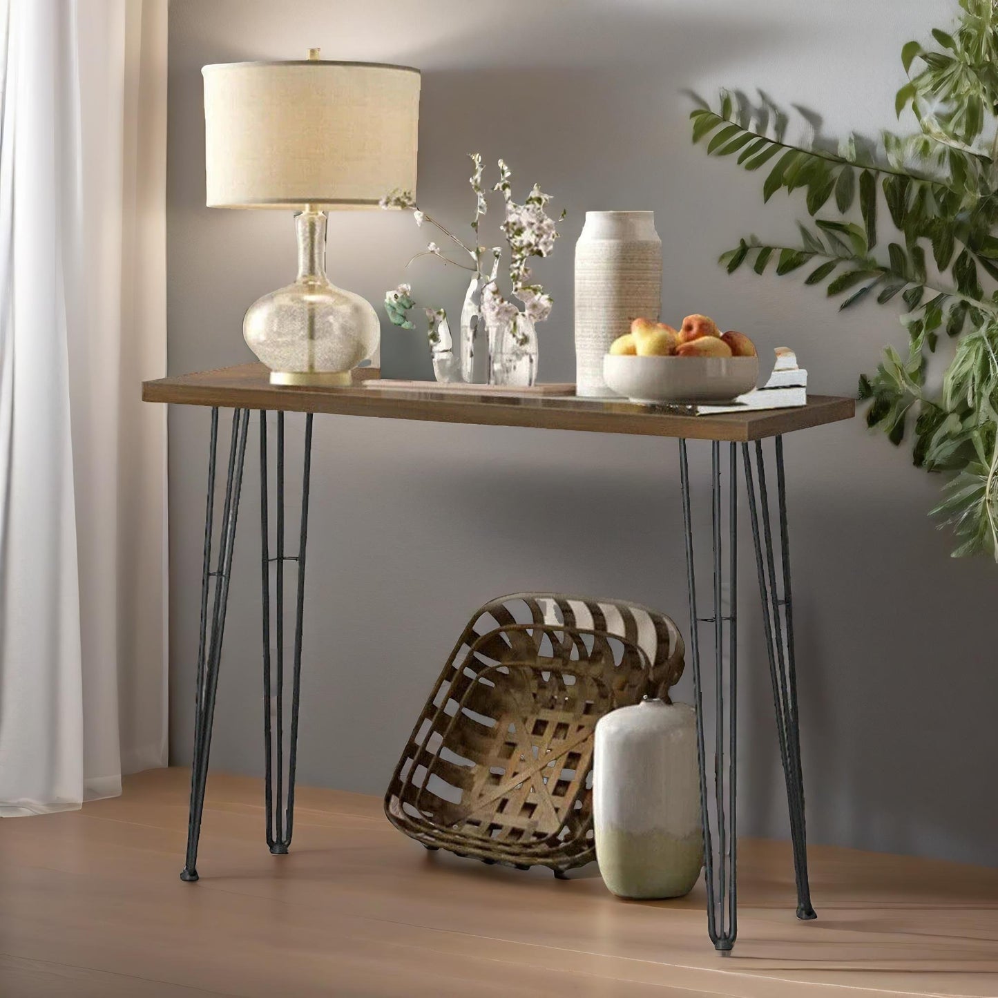 industrial console table with metal hairpin legs