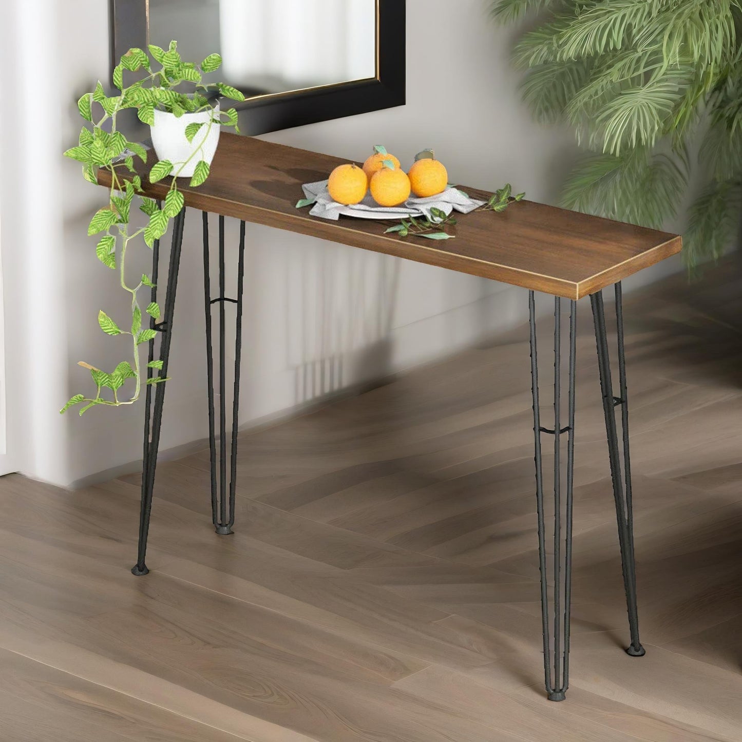 industrial console table with metal hairpin legs