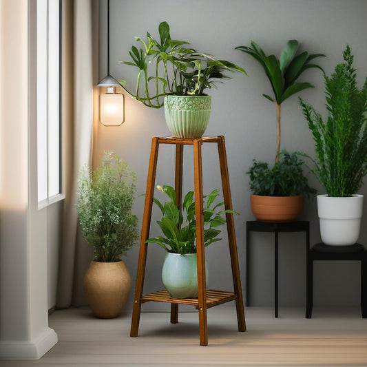 Bamboo 2 Tier Indoor Outdoor Plant Stand