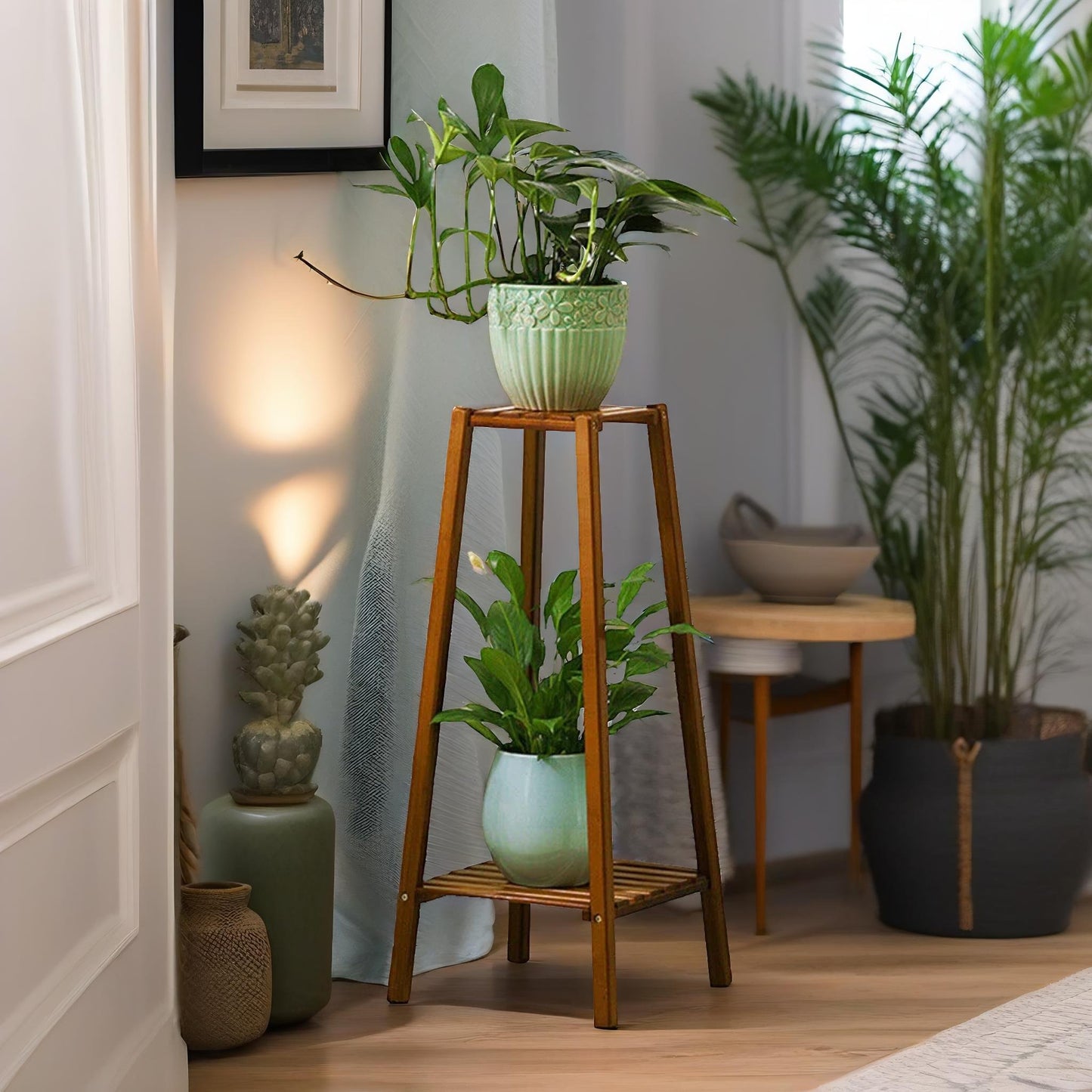 bamboo 2 tier indoor outdoor plant stand