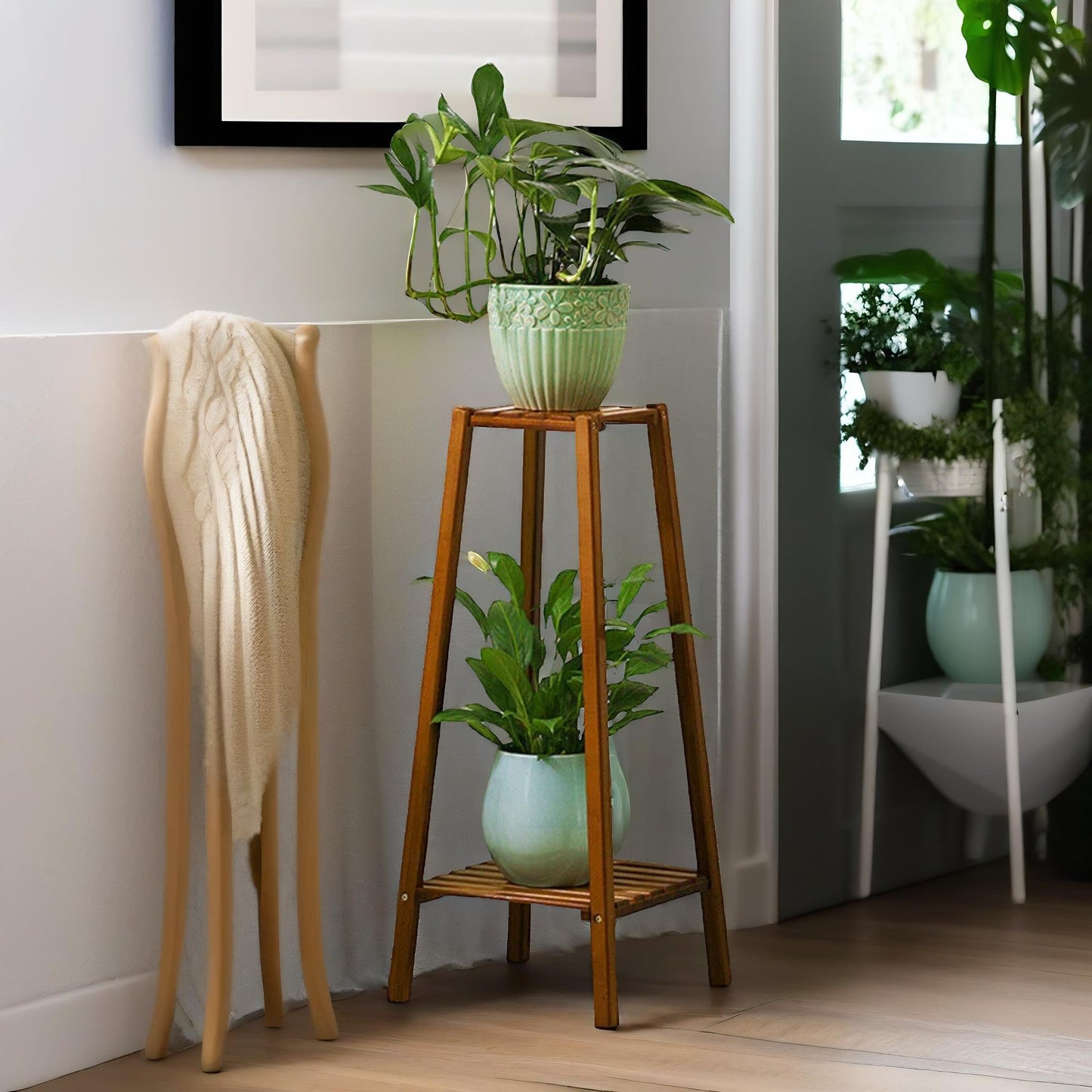 bamboo 2 tier indoor outdoor plant stand