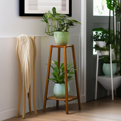 Bamboo 2 Tier Indoor Outdoor Plant Stand