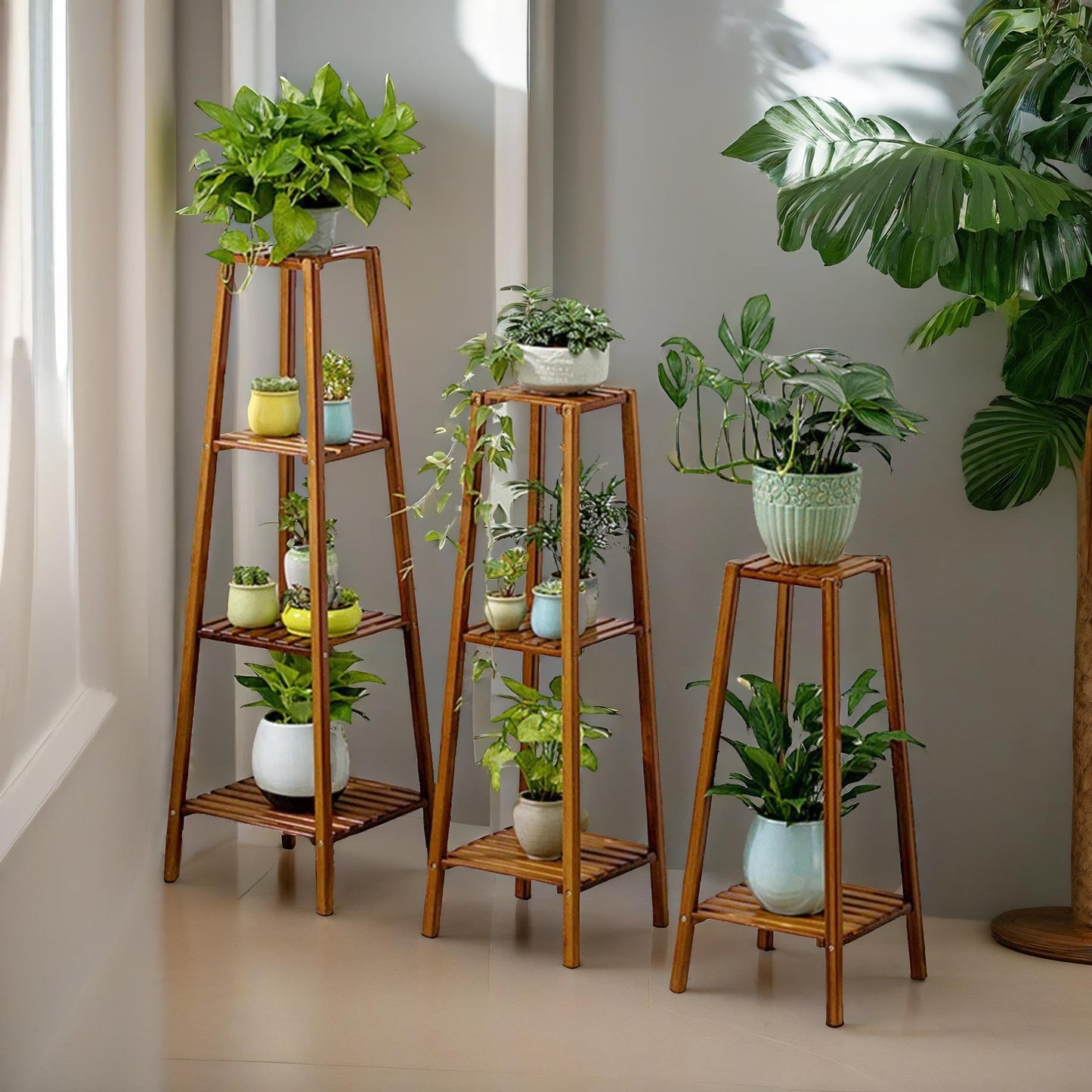 bamboo 2 tier indoor outdoor plant stand