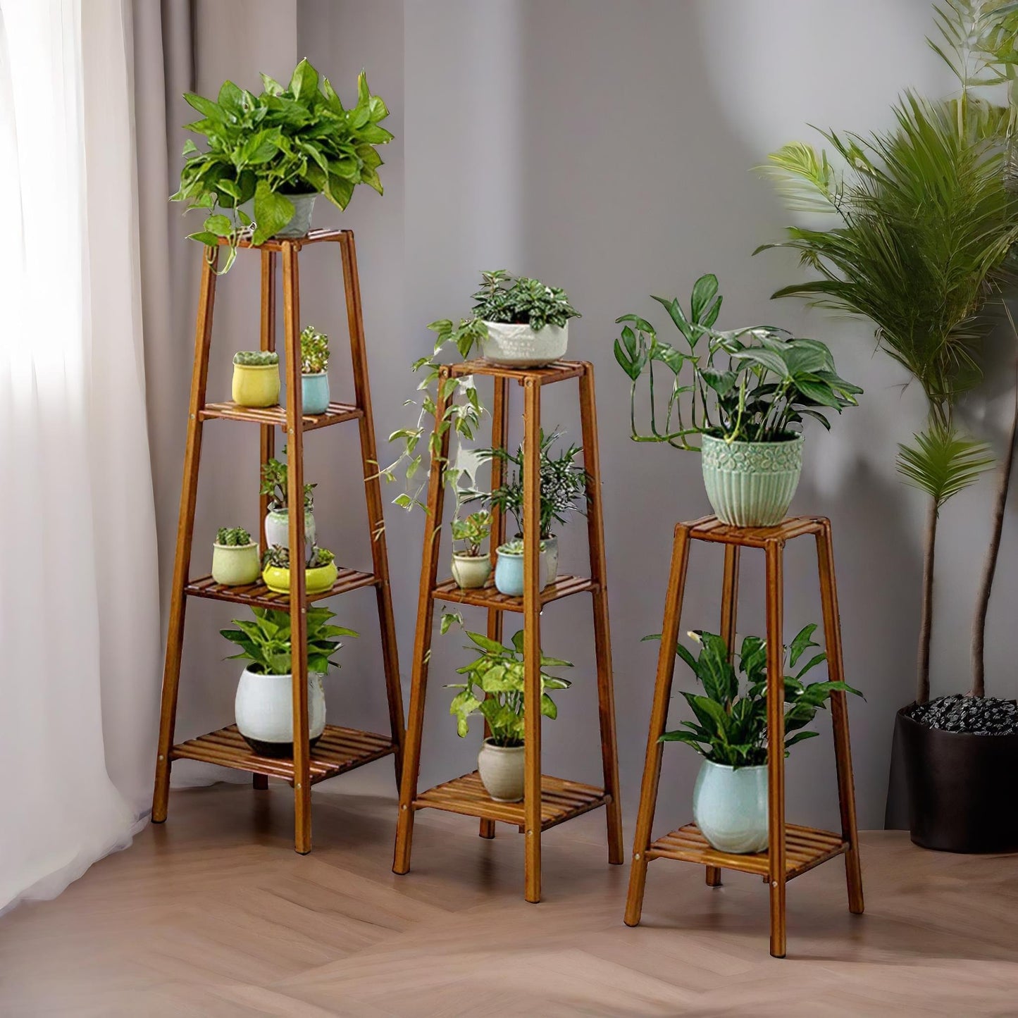 bamboo 2 tier indoor outdoor plant stand