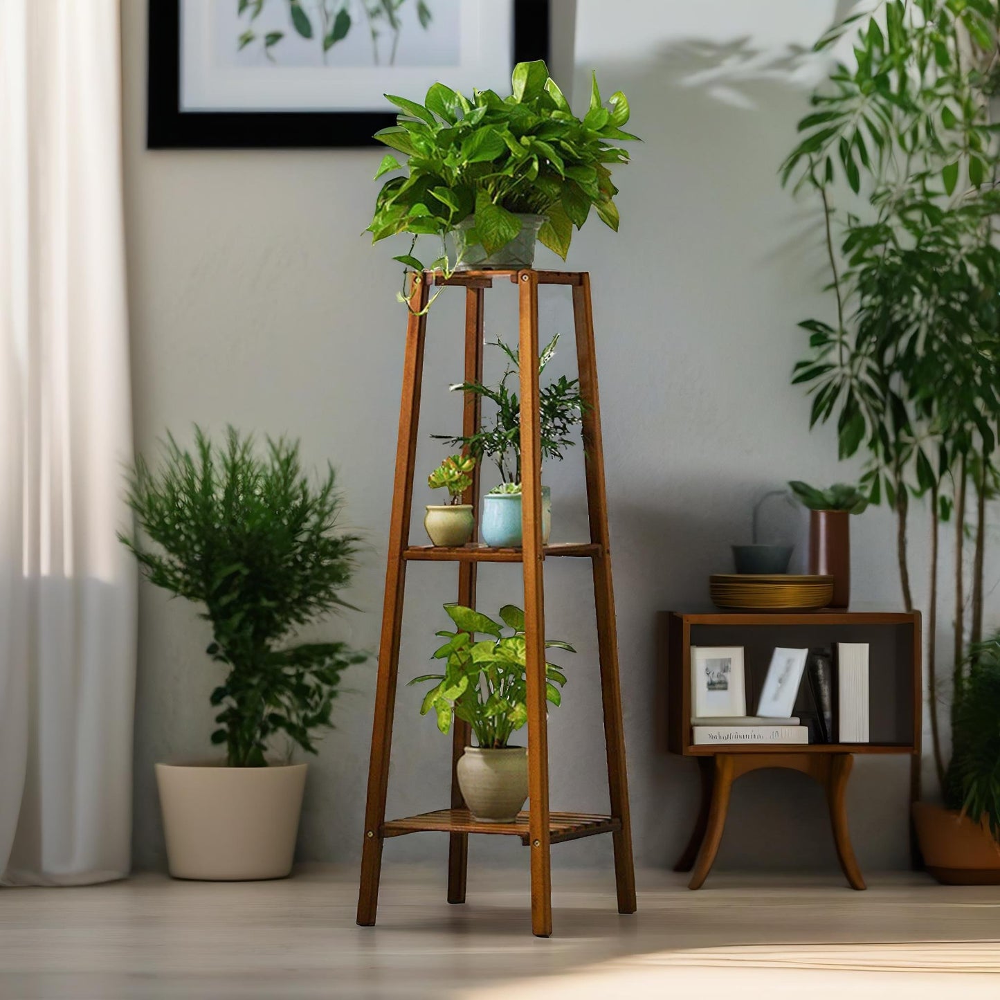 bamboo 3 tier indoor outdoor plant stand