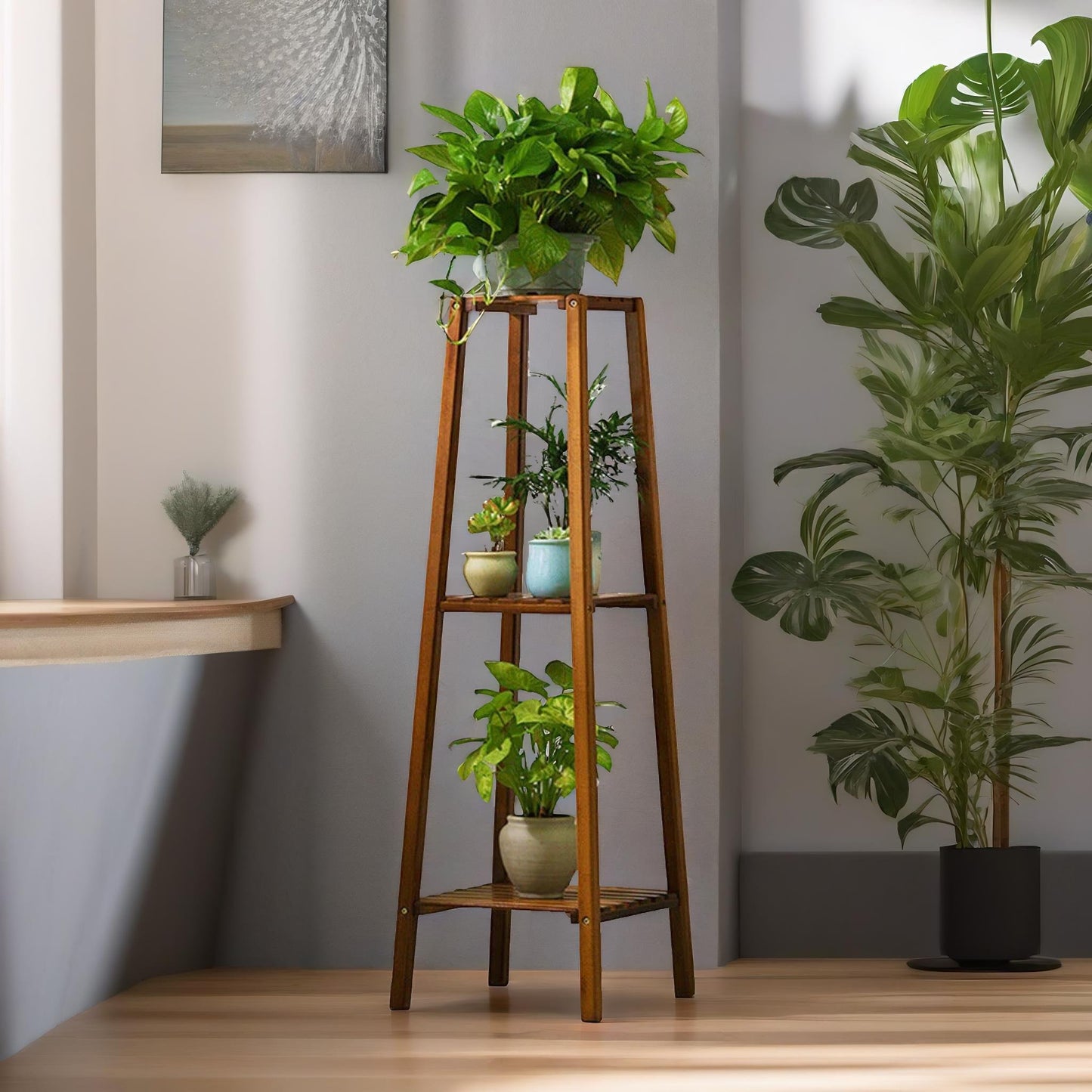 bamboo 3 tier indoor outdoor plant stand