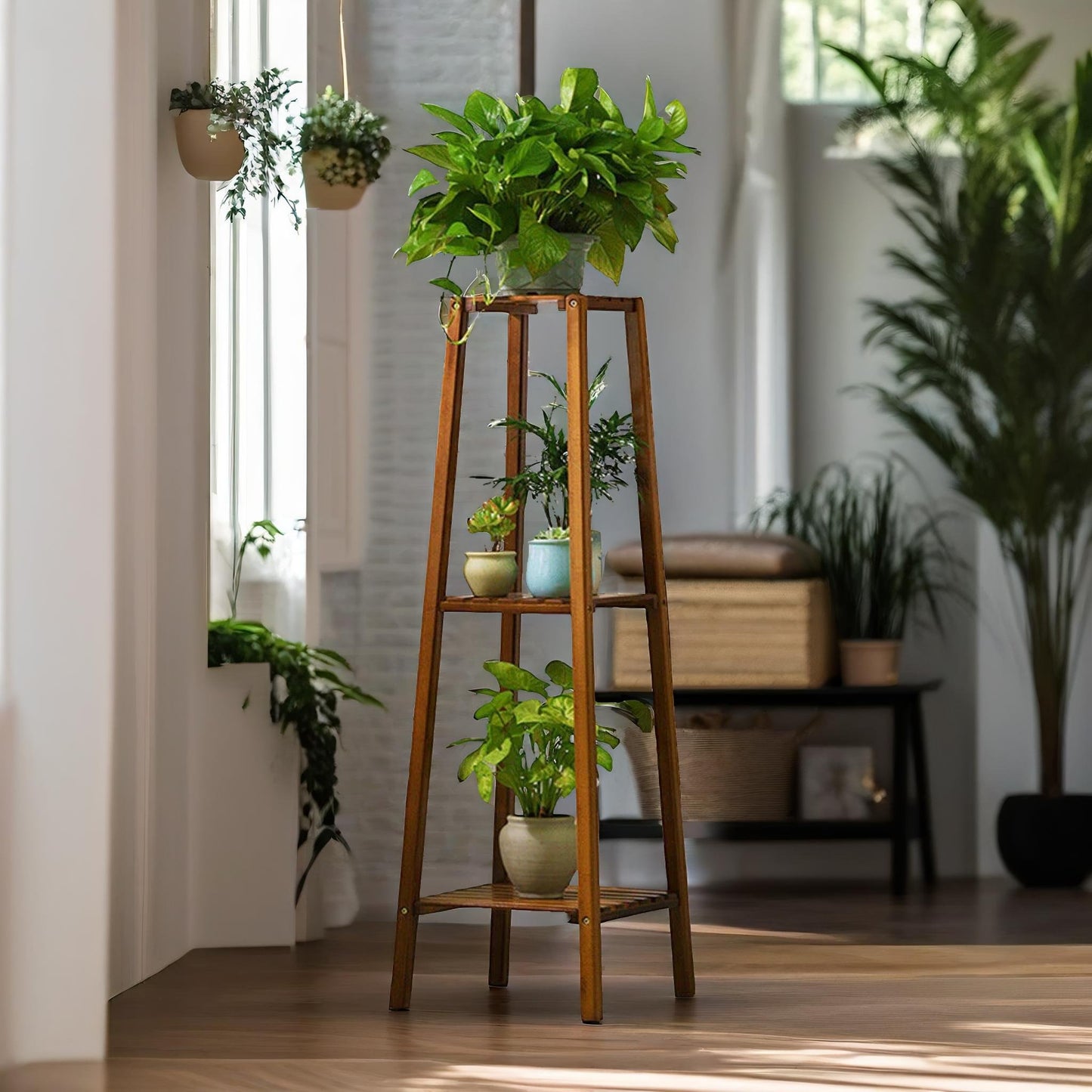 bamboo 3 tier indoor outdoor plant stand