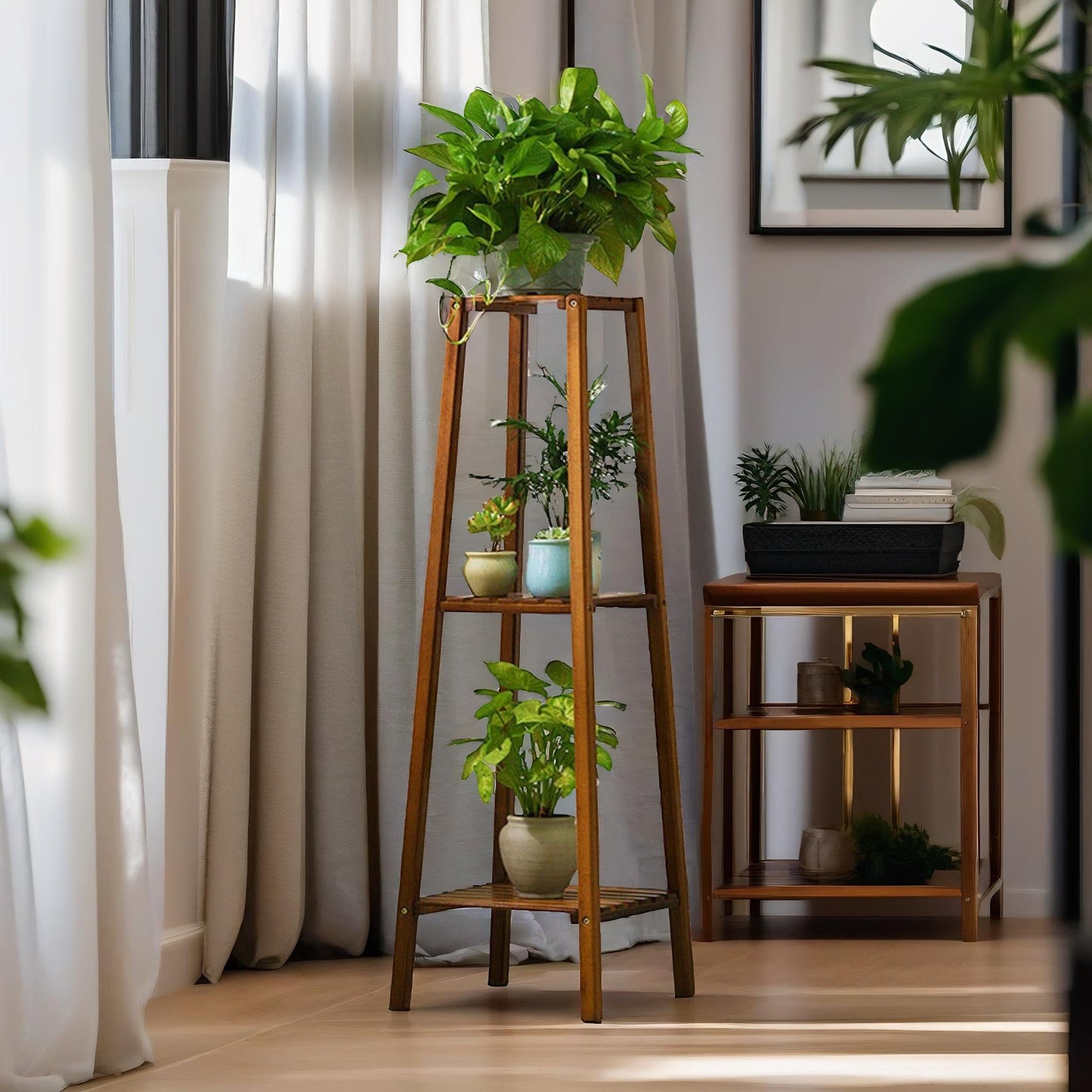 bamboo 3 tier indoor outdoor plant stand