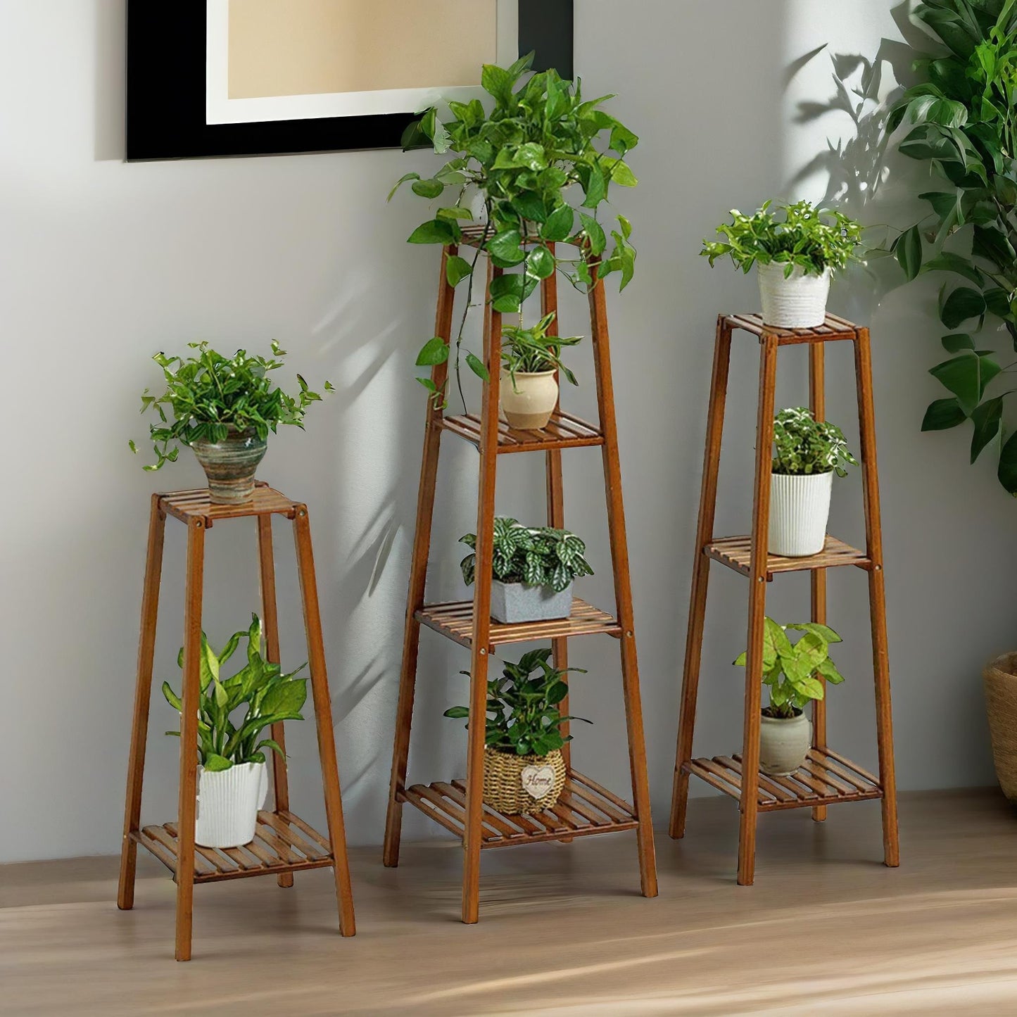 bamboo 3 tier indoor outdoor plant stand