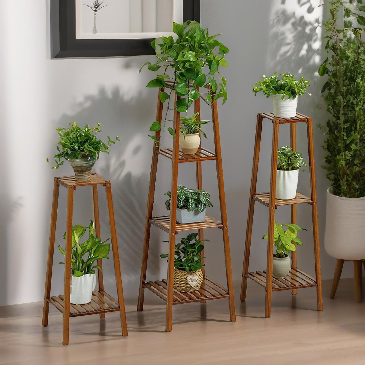 bamboo 3 tier indoor outdoor plant stand