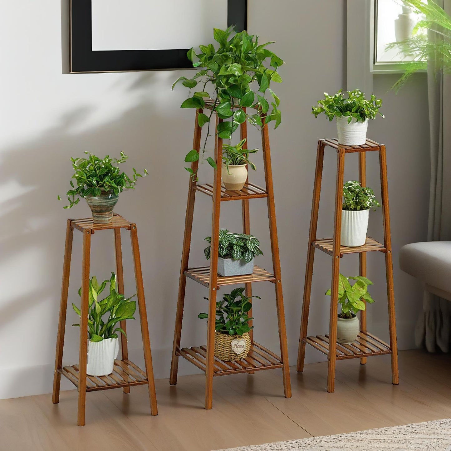 bamboo 3 tier indoor outdoor plant stand