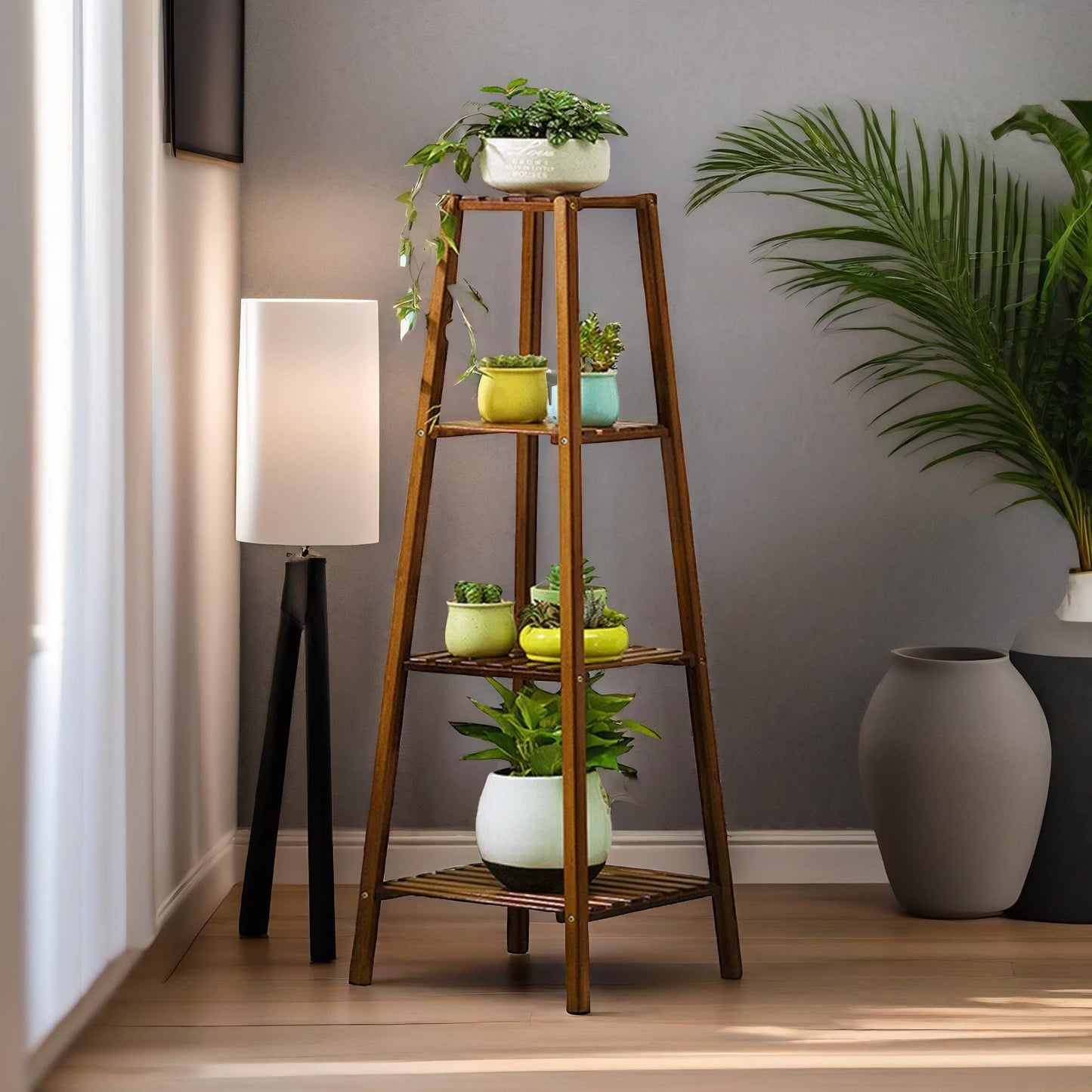 bamboo 4 tier indoor outdoor plant stand