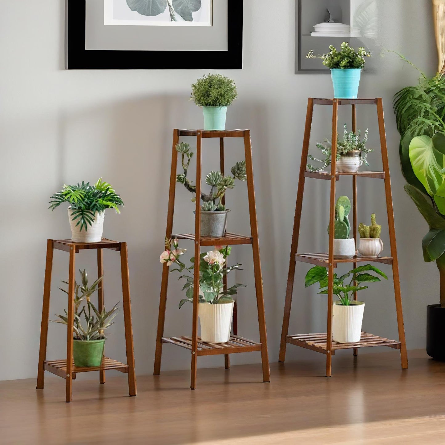 bamboo 4 tier indoor outdoor plant stand