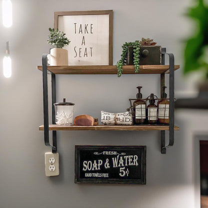 Industrial 2 Tier Wooden Floating Shelf