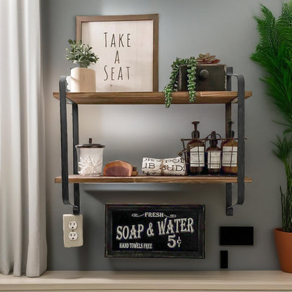 Industrial 2 Tier Wooden Floating Shelf