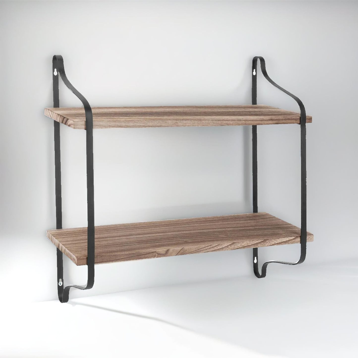 industrial 2 tier wooden floating shelf