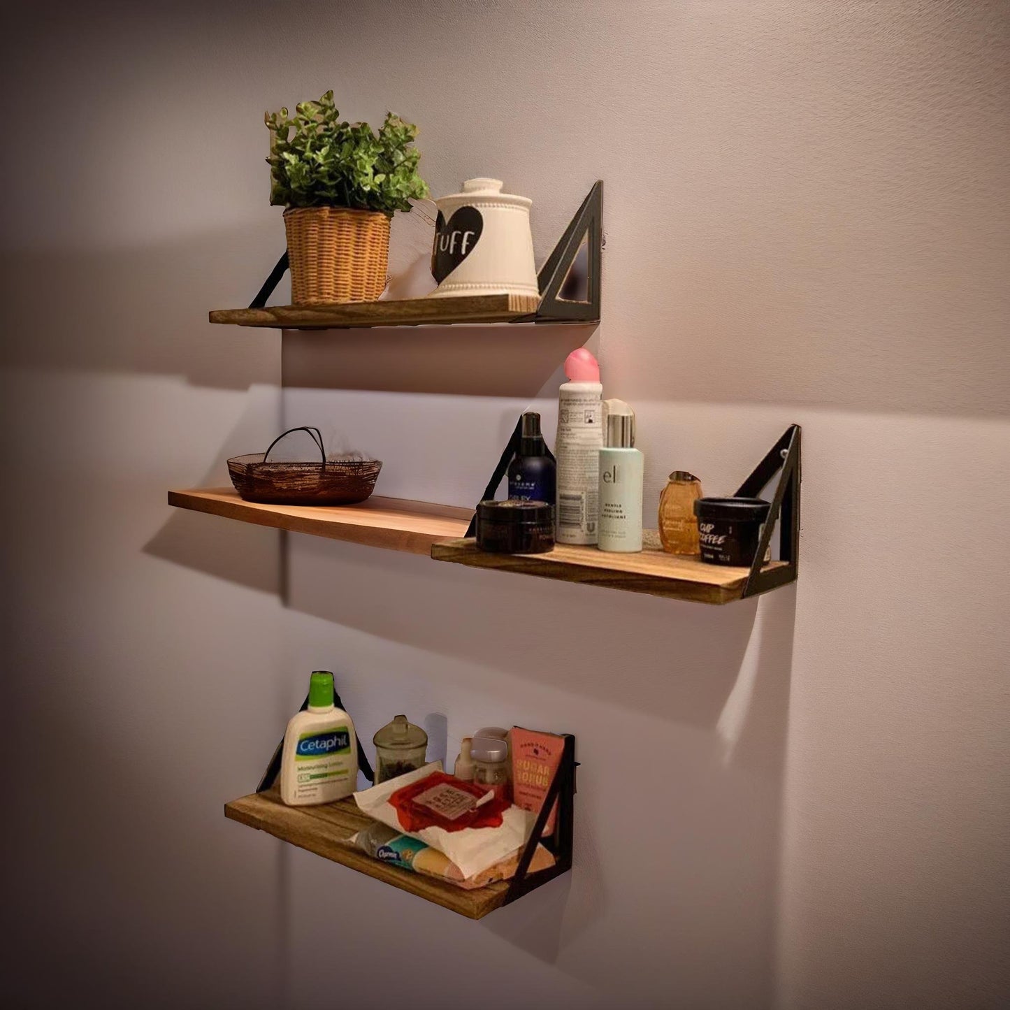 industrial set of 3 adjustable wall mounted shelves