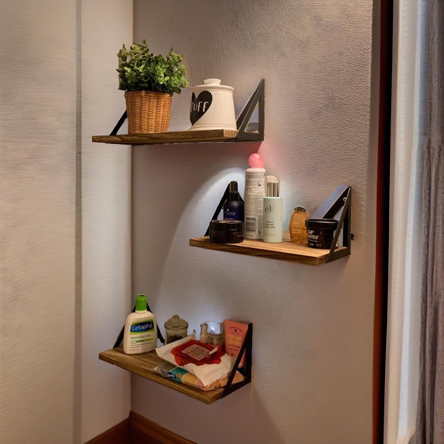 industrial set of 3 adjustable wall mounted shelves