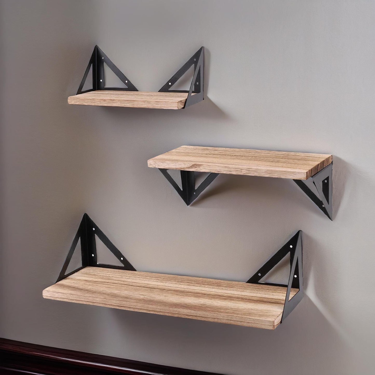 industrial set of 3 adjustable wall mounted shelves