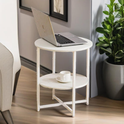 Industrial 2 Tier Round Coffee Table For Living Room White