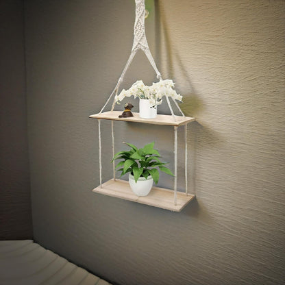 2 Tier Hanging Shelves With Rope Detail