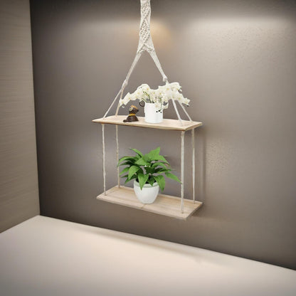 2 Tier Hanging Shelves With Rope Detail