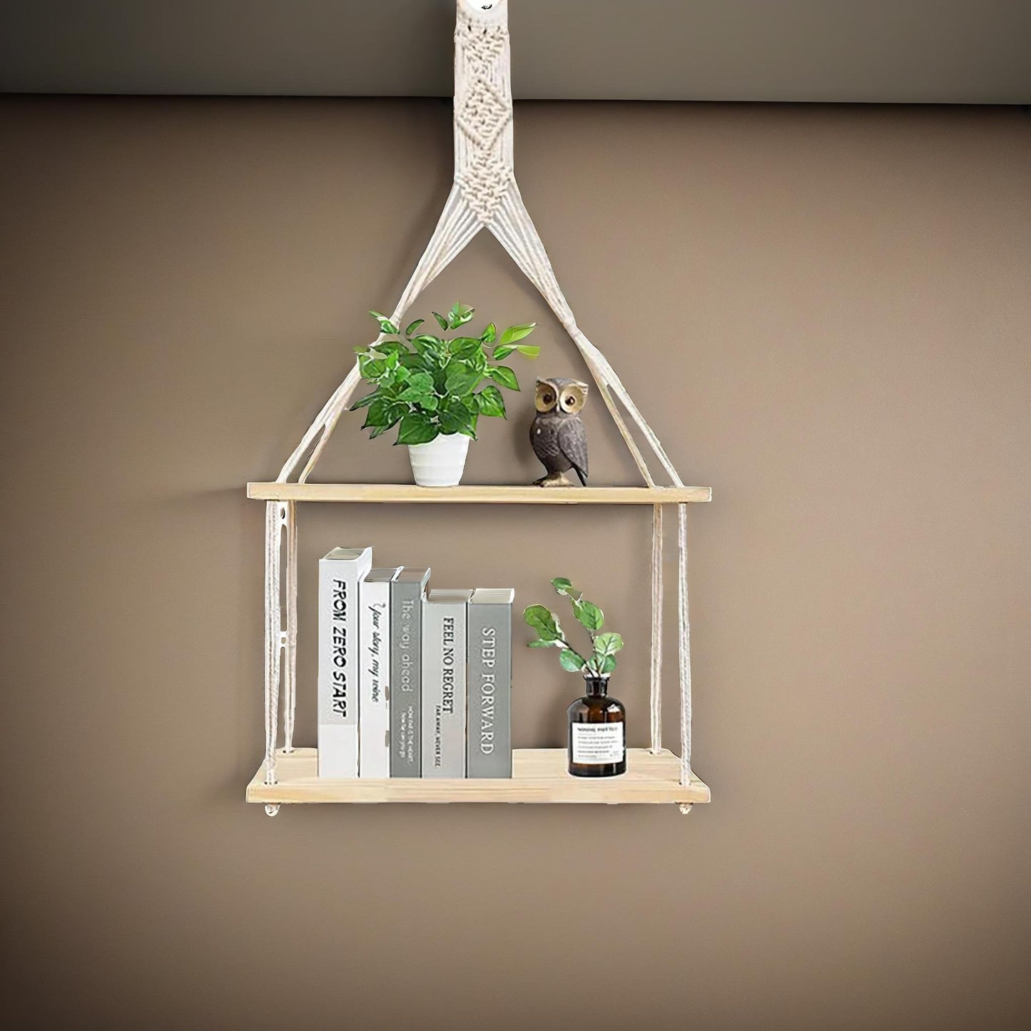 2 tier hanging shelves with rope detail