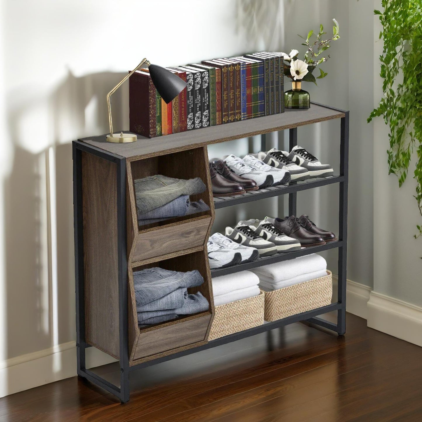 3 tier shoe rack with open shelves