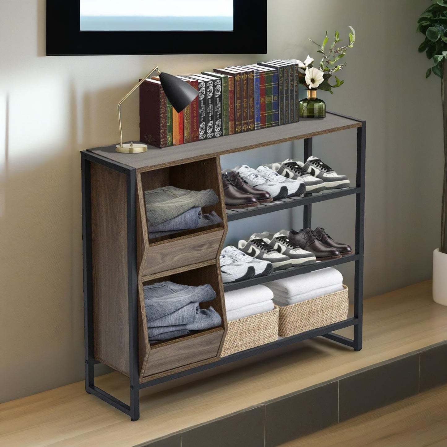 3 tier shoe rack with open shelves