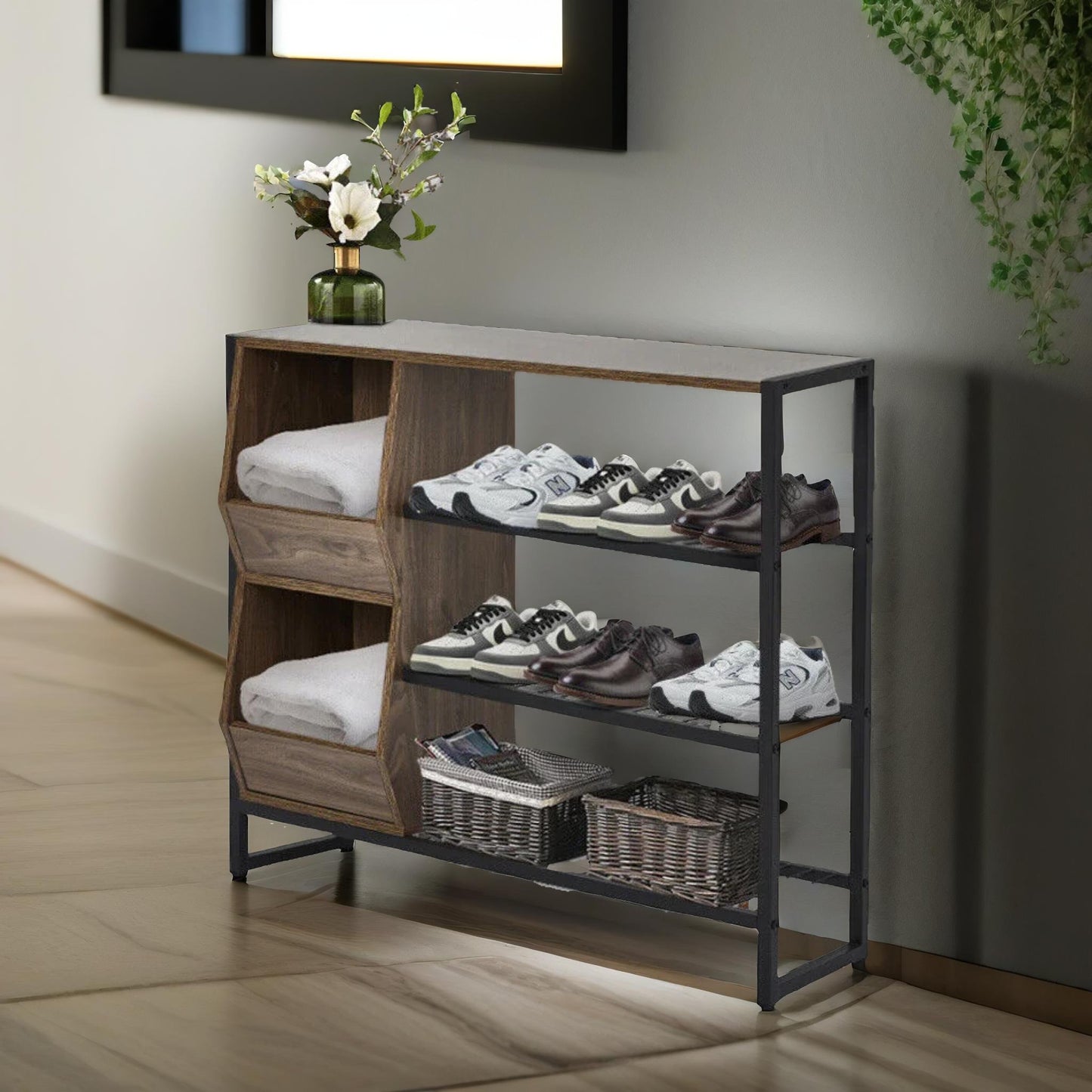 3 tier shoe rack with open shelves