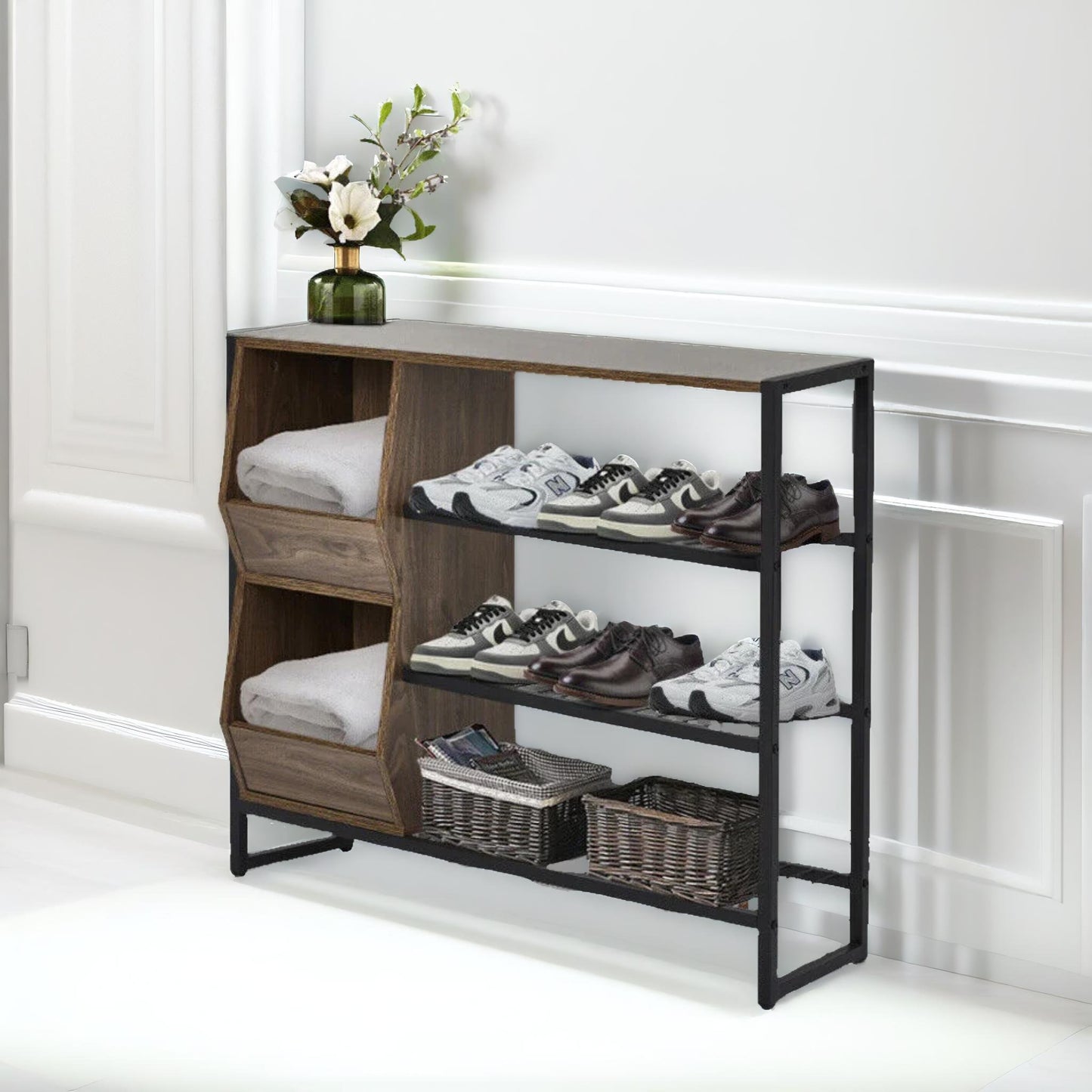 3 tier shoe rack with open shelves