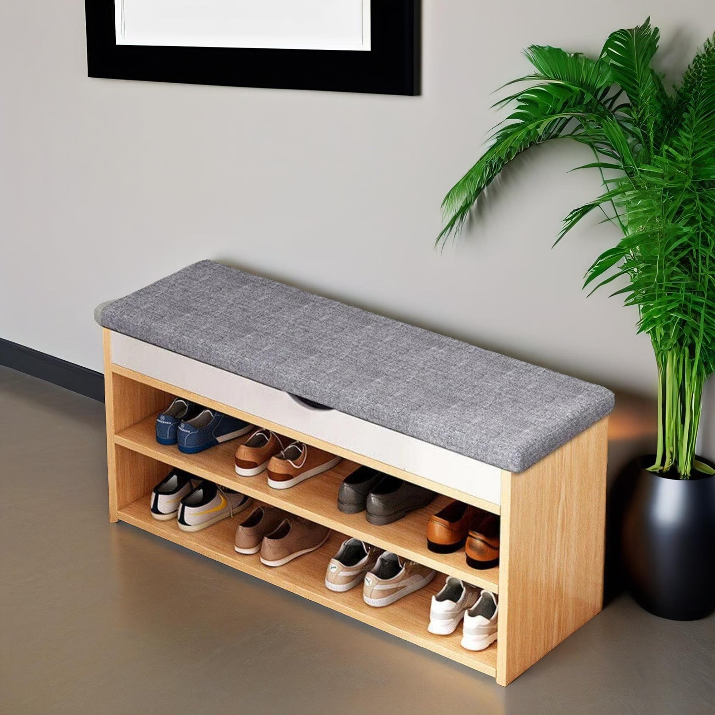 3 tier shoe storage bench with seat & storage