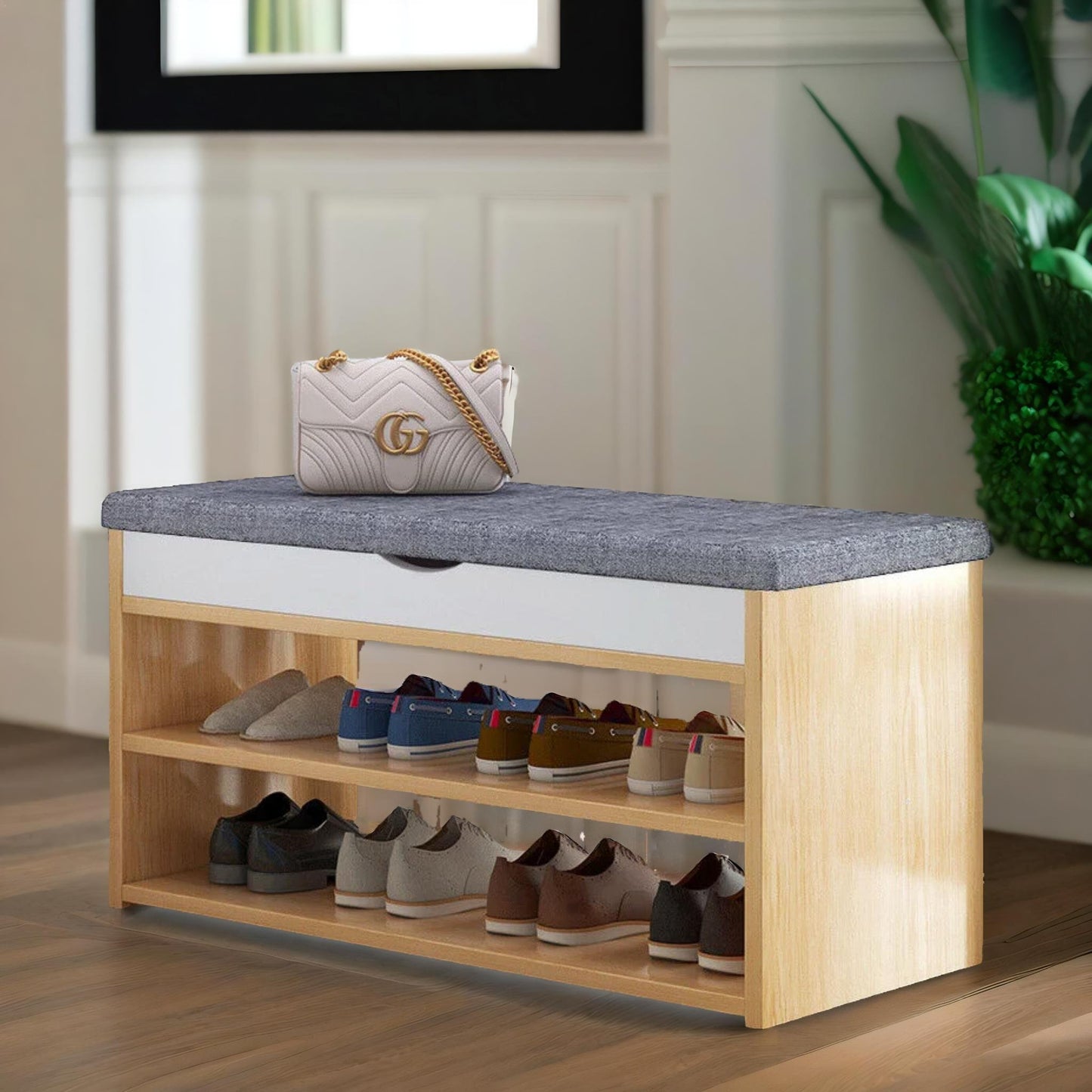 3 tier shoe storage bench with seat & storage