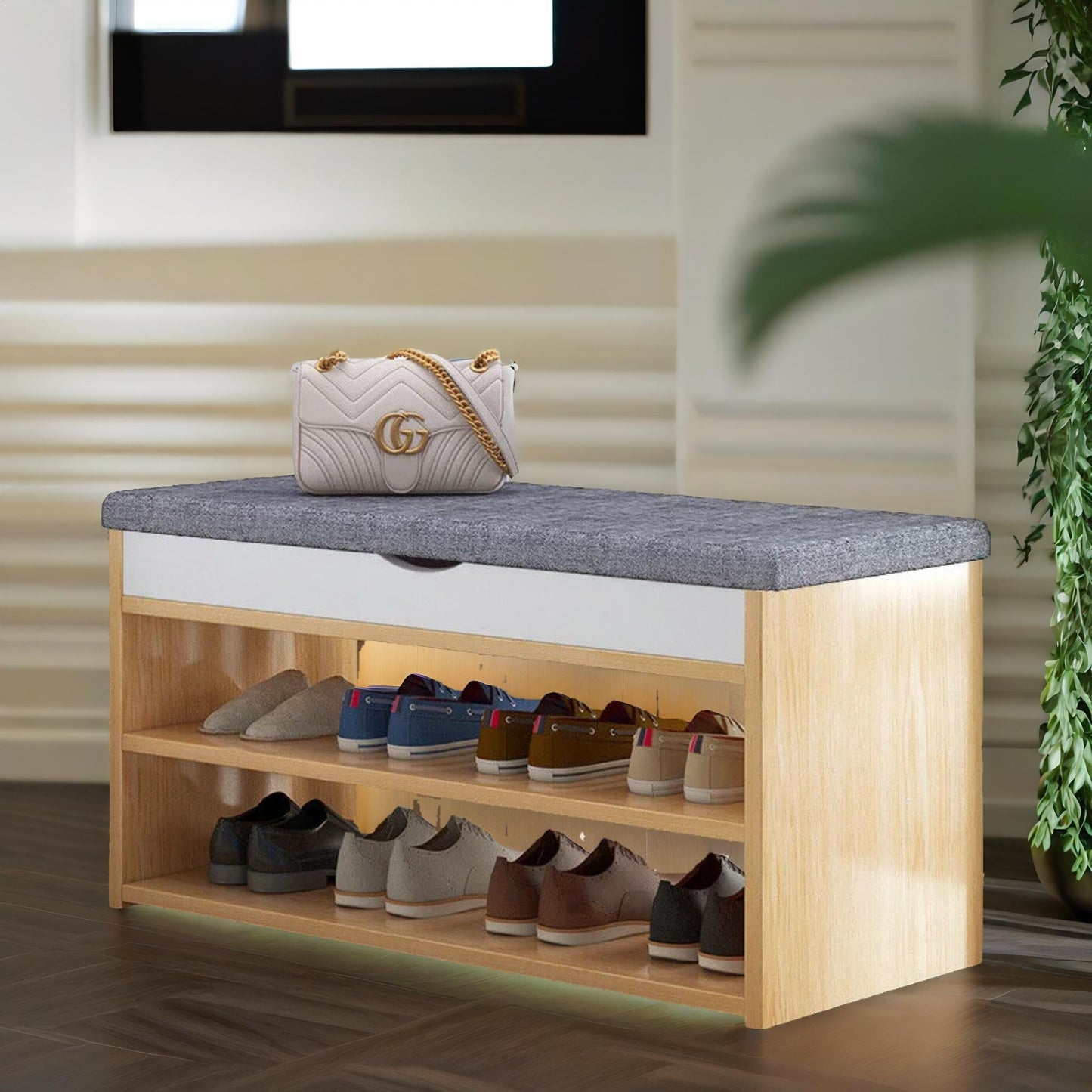 3 tier shoe storage bench with seat & storage