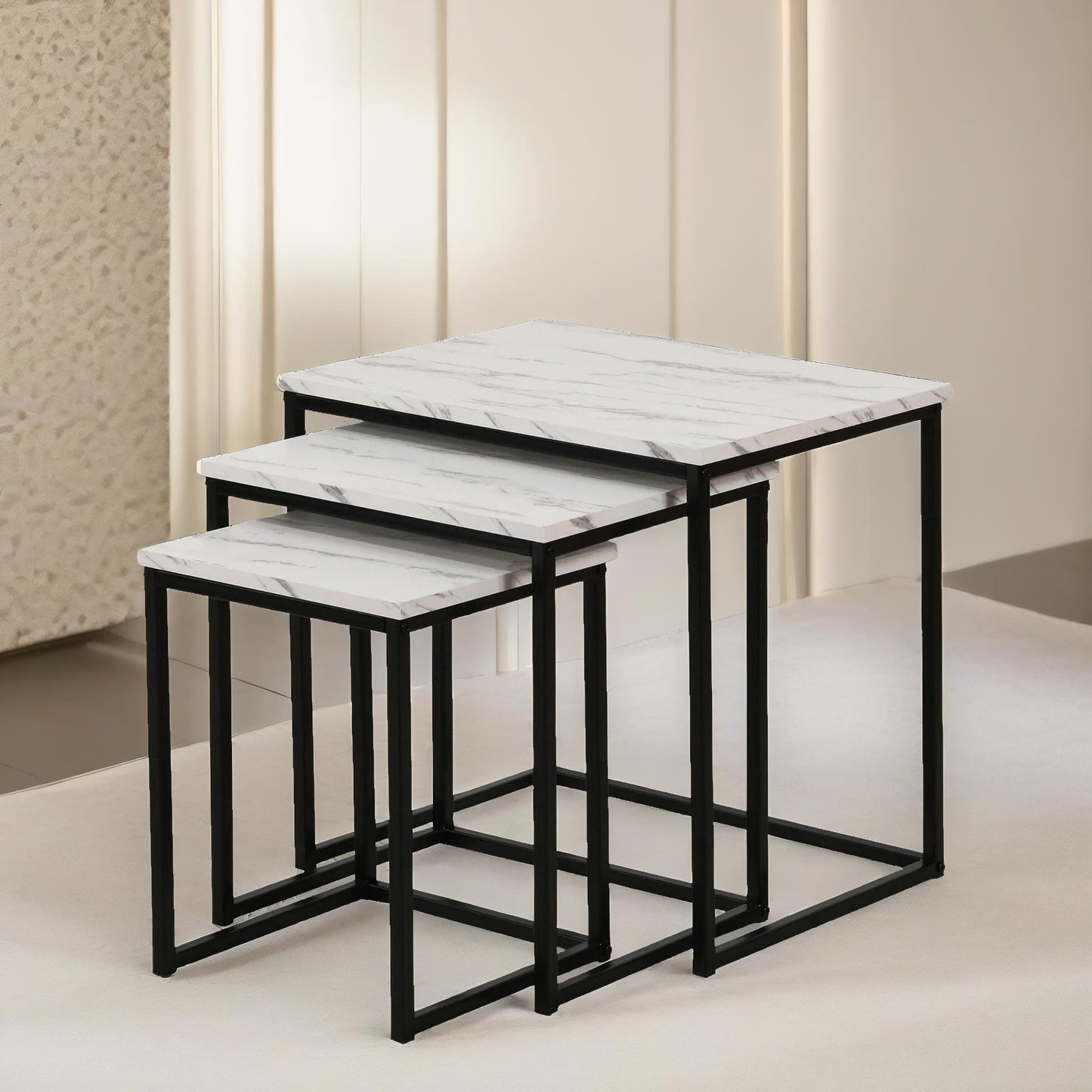 set of 3 nesting tables marble effect