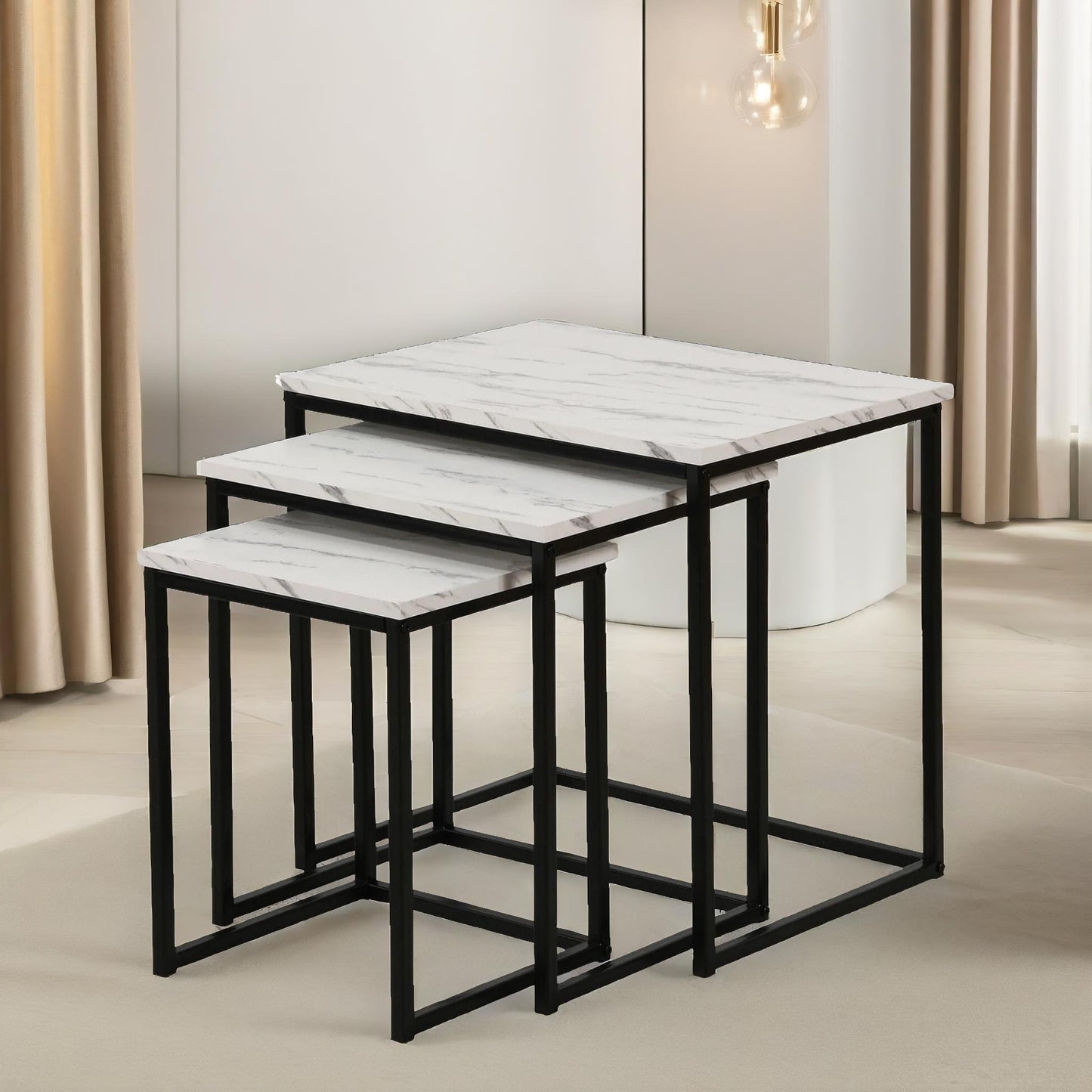 set of 3 nesting tables marble effect