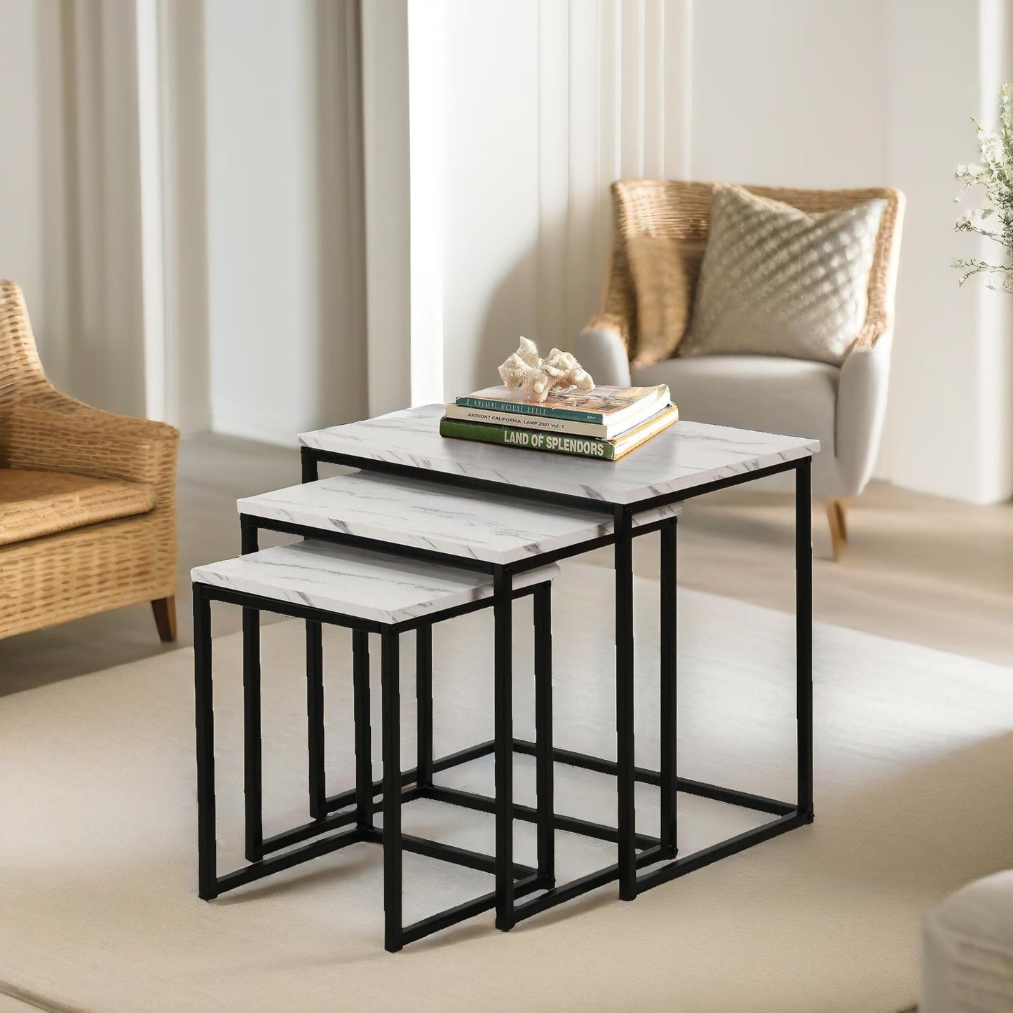 set of 3 nesting tables marble effect