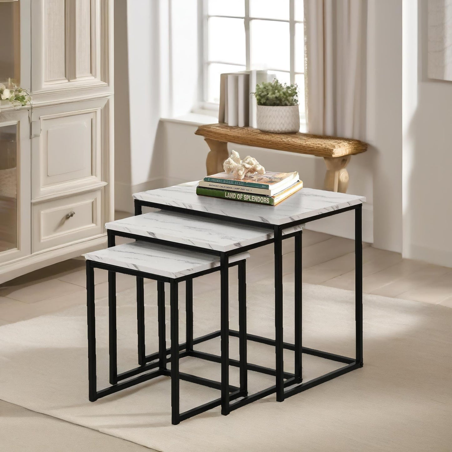 set of 3 nesting tables marble effect