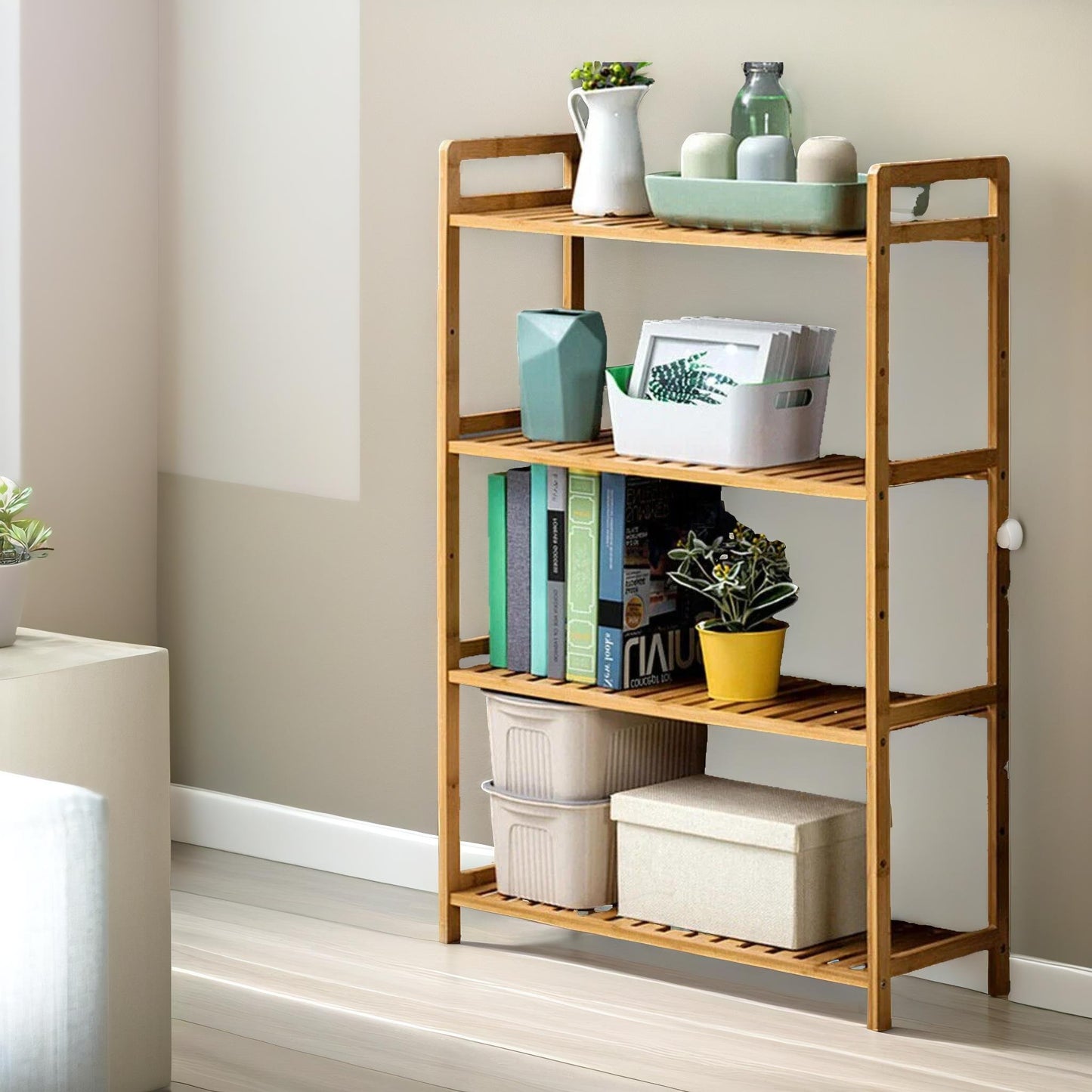 4 tier bamboo shelving rack