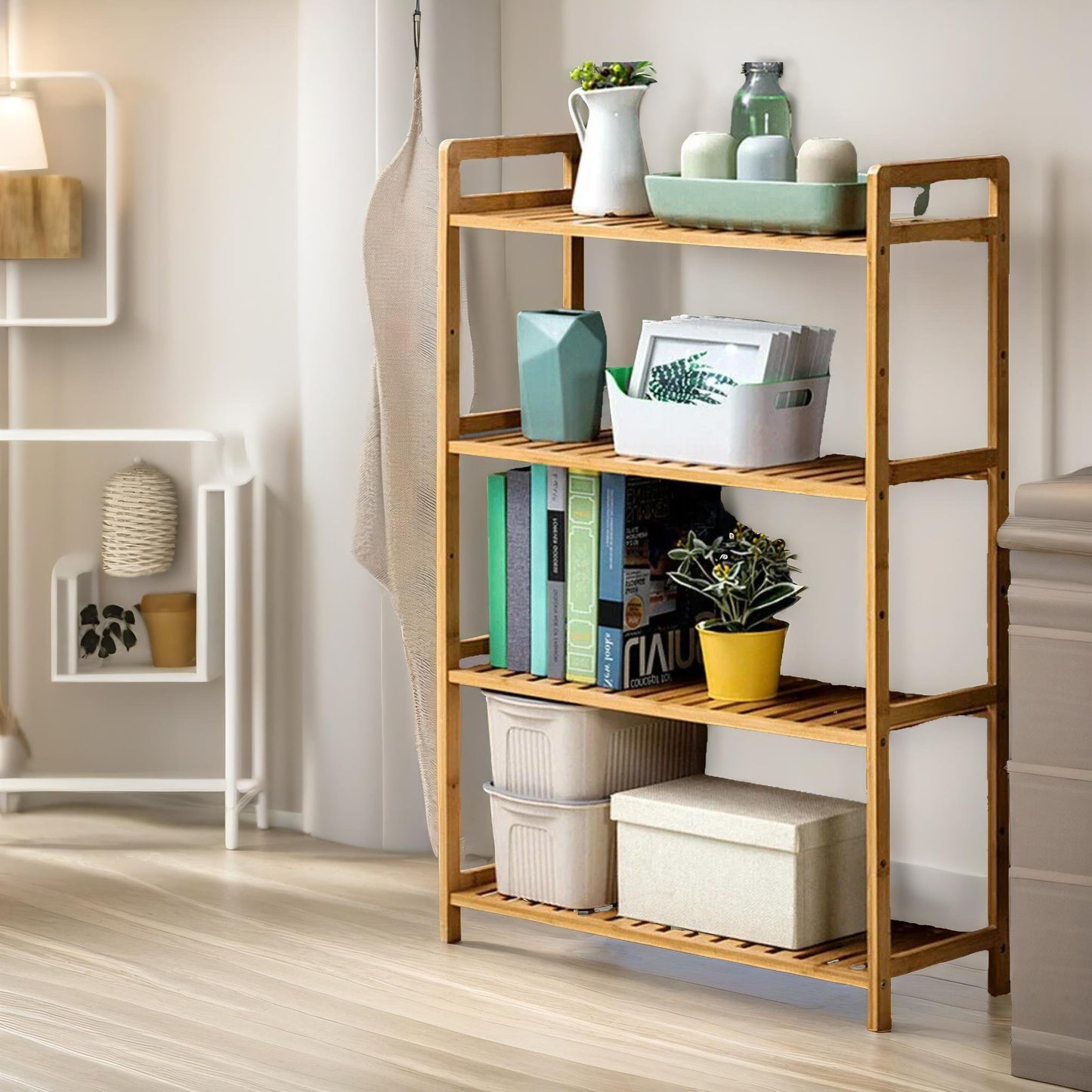 4 tier bamboo shelving rack