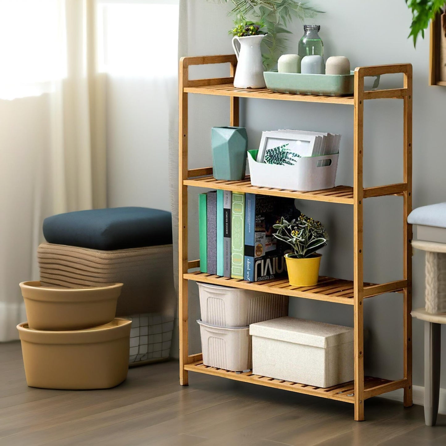 4 tier bamboo shelving rack